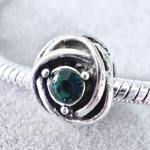 Green Gem Rose Silver Bead Charm fits PANDORA